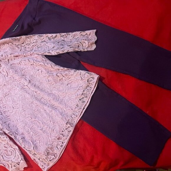 Adrianna Papell Lace Blouse & Counterparts Slim Pants Set – Size L Top / 12 Pant - Picture 4 of 11